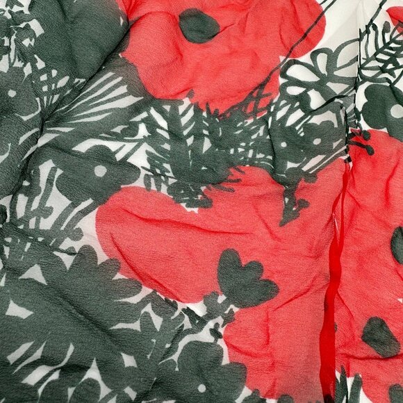 Vintage Scarf Vera Neumann Hand Rolled Edge Red Black Floral Silk Blend Japan - Picture 5 of 9